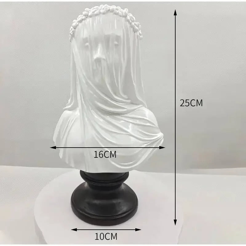 Antique Greek Style Veiled Maiden Bust Statue