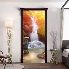 Sunset Waterfall 3D Optical Effect Door Sticker