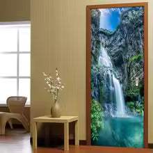Tropical Enclave Waterfall 3D Optical Effect Door Sticker