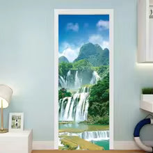 Tropical Mountain Waterfall 3D Optical Effect Door Sticker