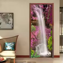 Cherry Blossom Waterfall 3D Optical Effect Door Sticker