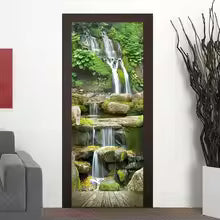 Hidden Cabin Waterfall 3D Optical Effect Door Sticker