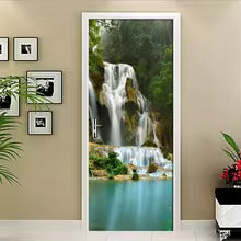 Mossy Rainforest Waterfall 3D Optical Effect Door Sticker