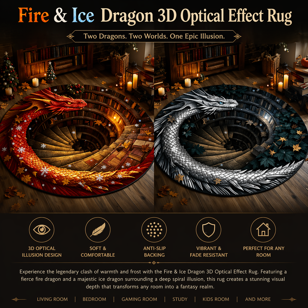 Fire & Ice Dragon 3D Optical Effect Rug