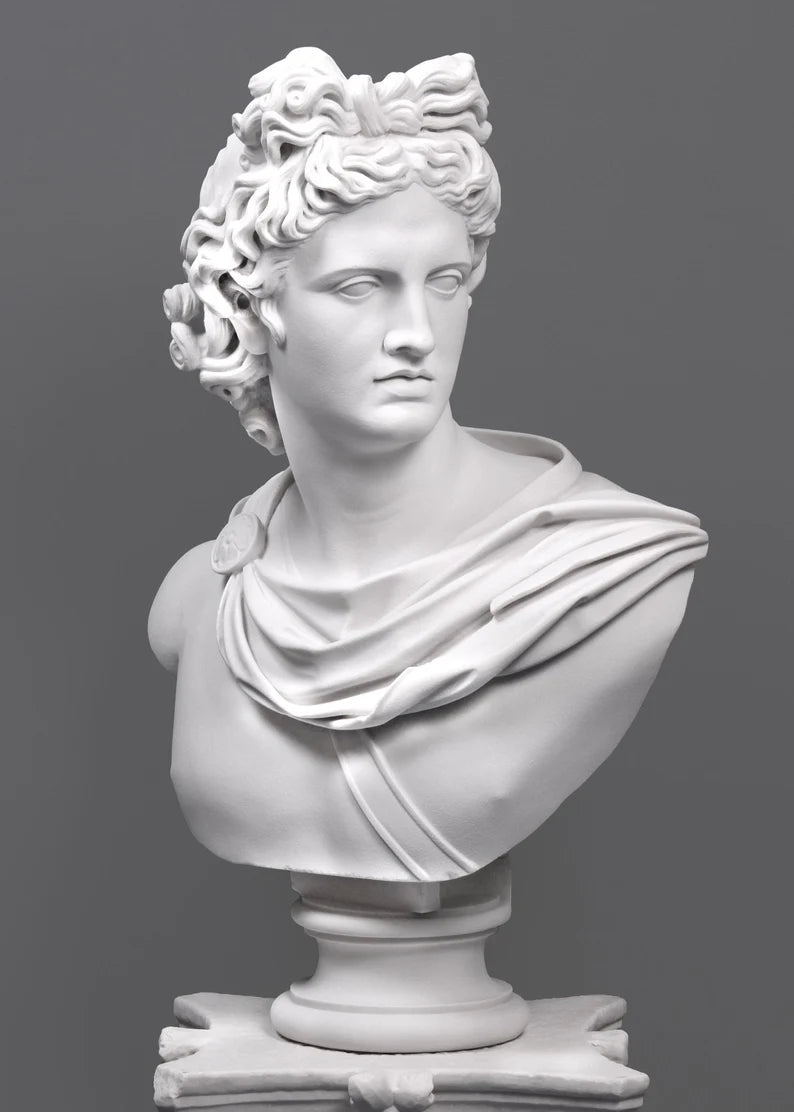 Neoclassical Marble Bust Statue of Apollo Belvedere