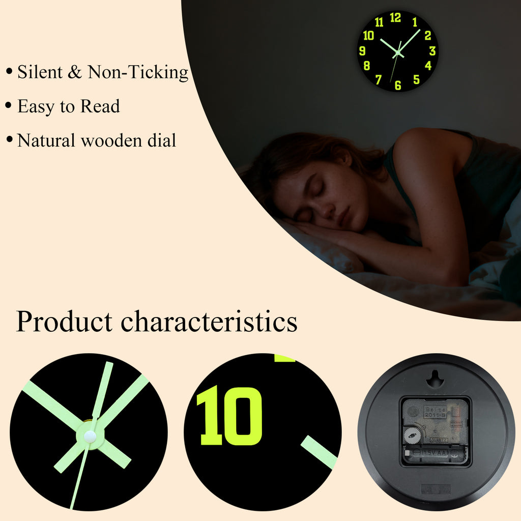 12-Inch Luminous Wooden Wall Clock