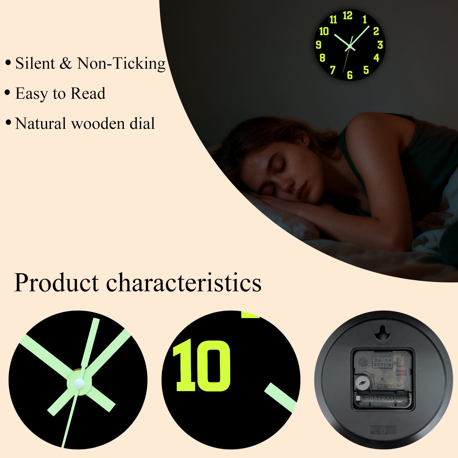 12-Inch Luminous Wooden Wall Clock