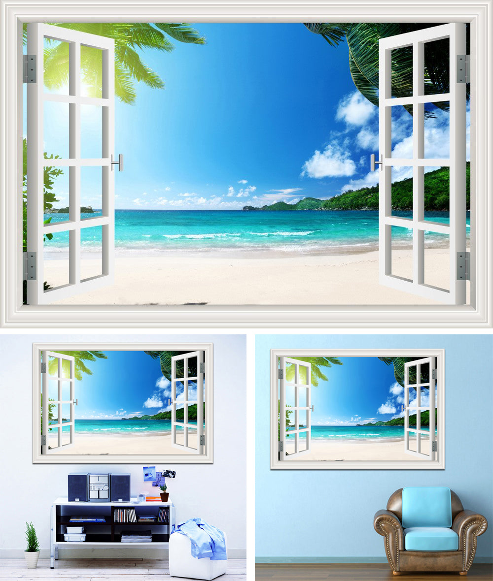 Tropical Lagoon Beach 3D Window Effect Wall Sticker