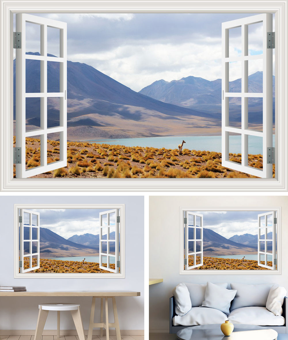 3D Window View Wall Sticker in Wild Highland Plateau