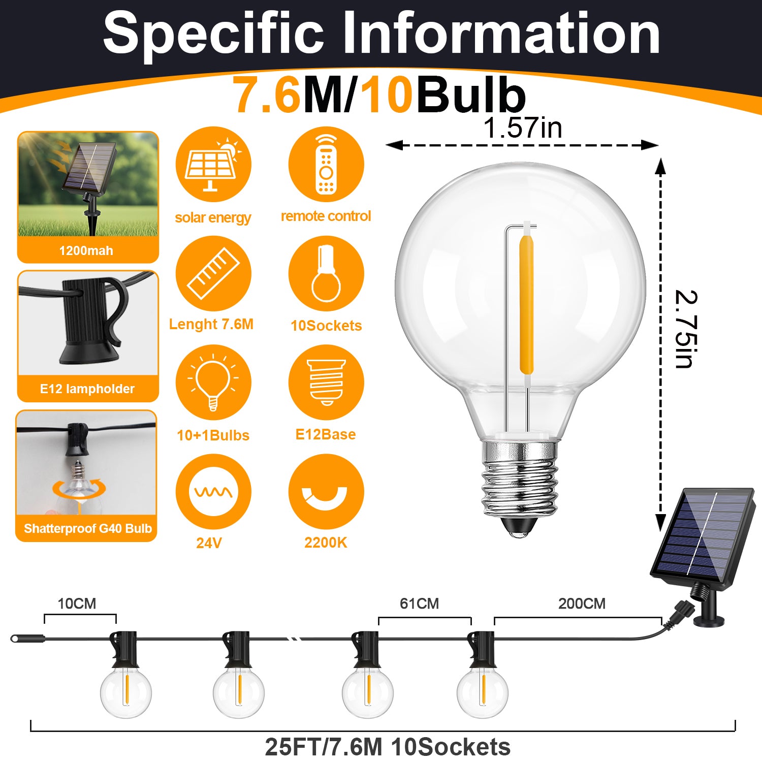 Solar Outdoor String Bulb Lights Decoration