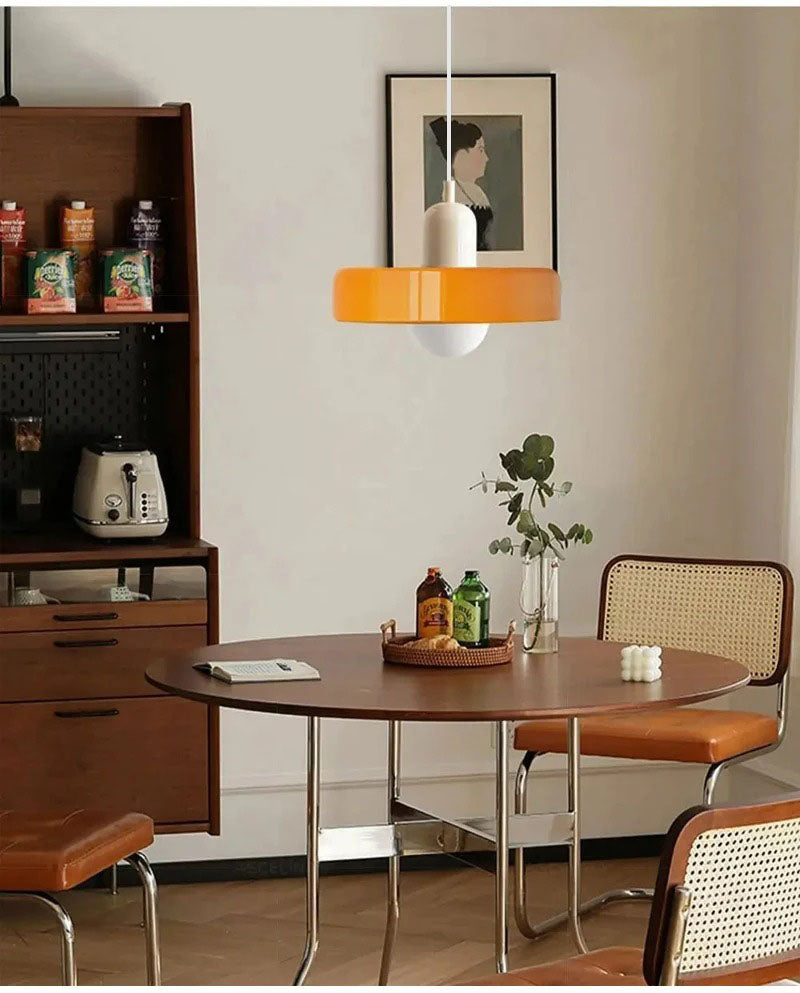 White & Orange Nordic Pastel Disc LED Pendant Light