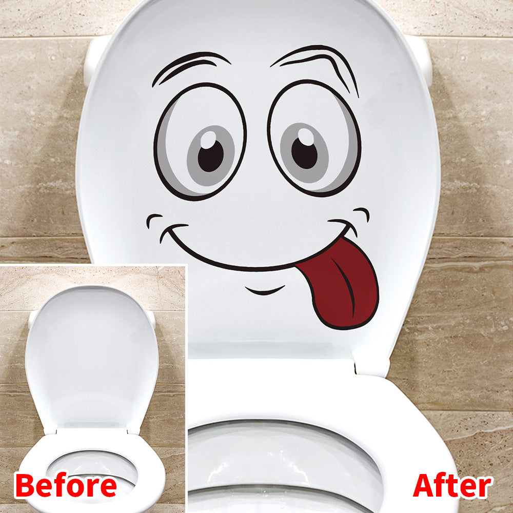 Goofy Tongue-Out Toilet Lid Makeover Sticker