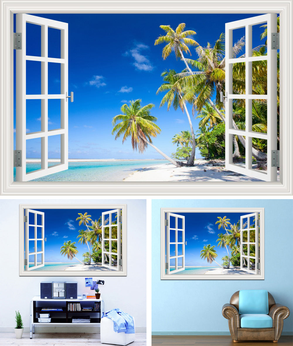 Palm Island 3D Window Effect Wall Sticker