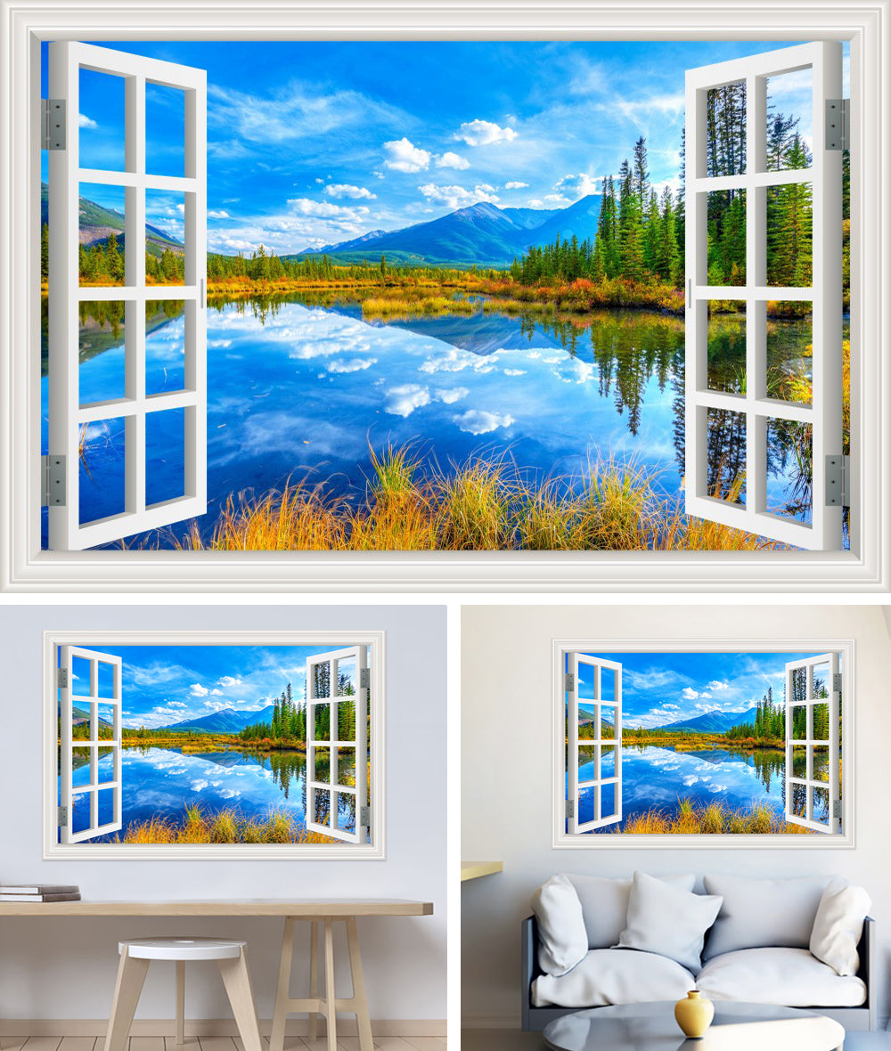 3D Window View Wall Sticker in Autumn Wilderness Reflections