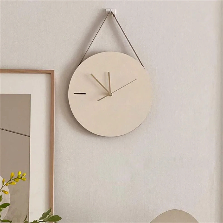 12" Minimalist Nordic Leather Strap Hanging Clock