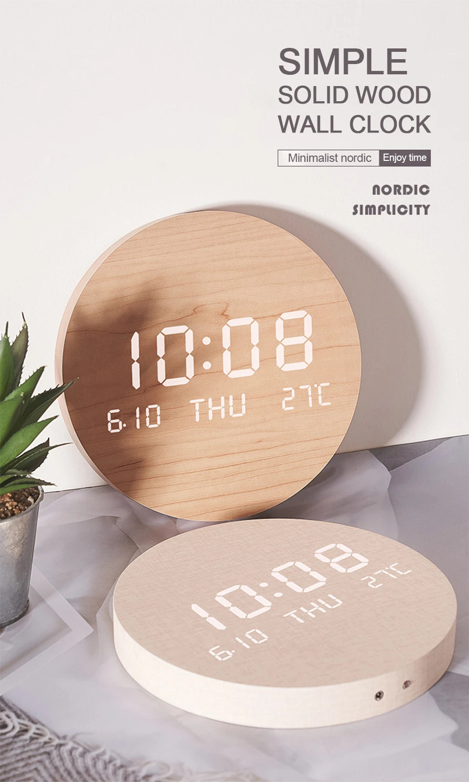 Nordic Round LED Digital Wall Clock