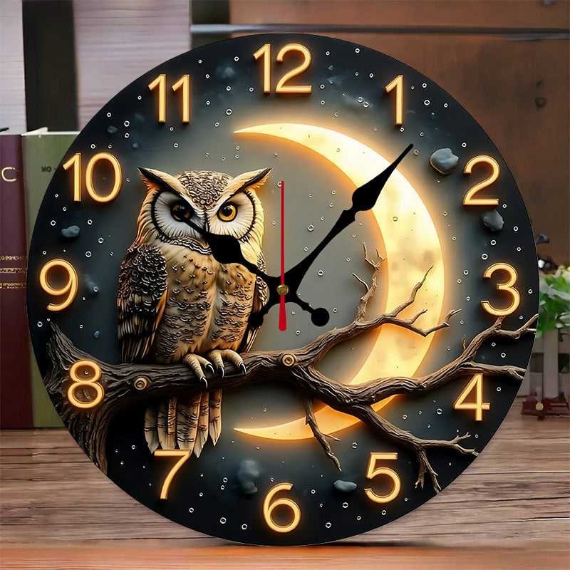 Moonlit Owl Illuminated Wall Clock