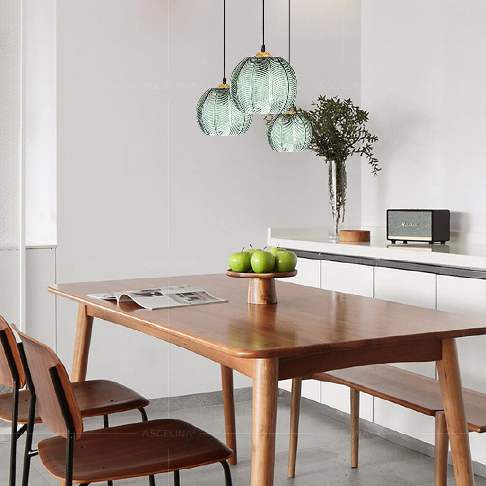 Nordic Ribbed Glass Globe LED Pendant Light