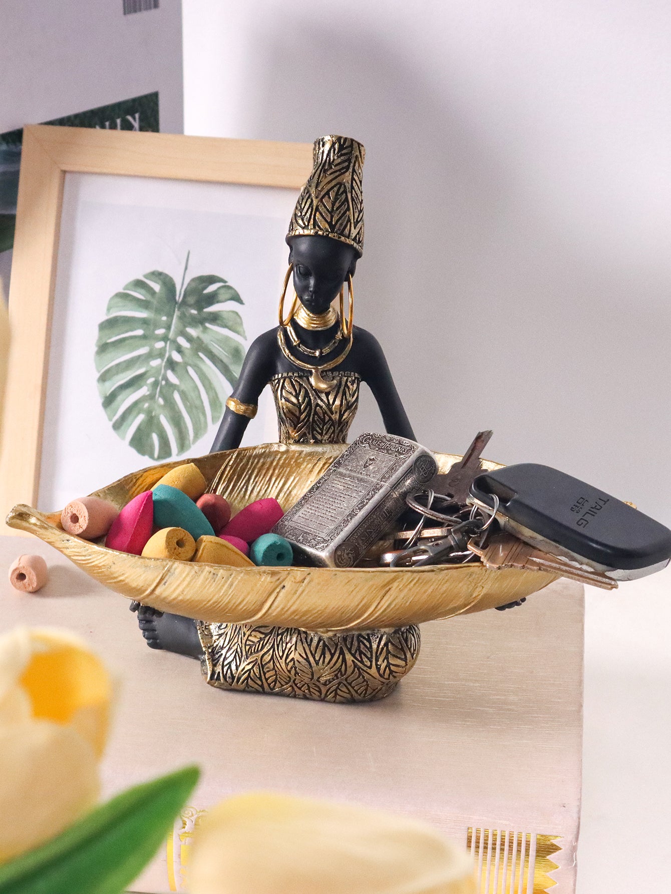 African Tribal Woman Butler Tray Sculpture