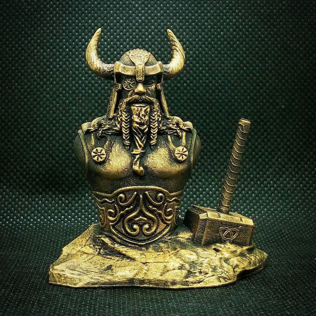 Nordic Warrior Bust with Hammer Sculpture