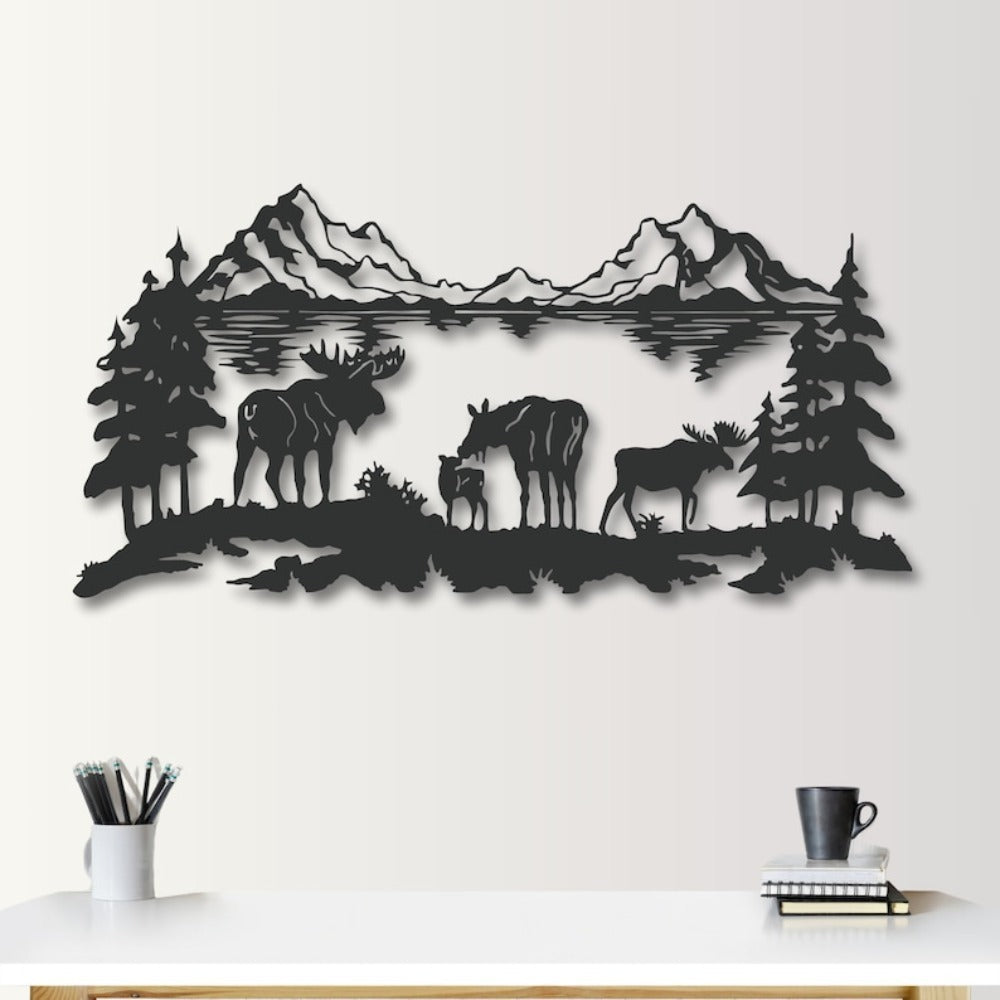 Mountain Wildlife Reflection Metal Wall Art