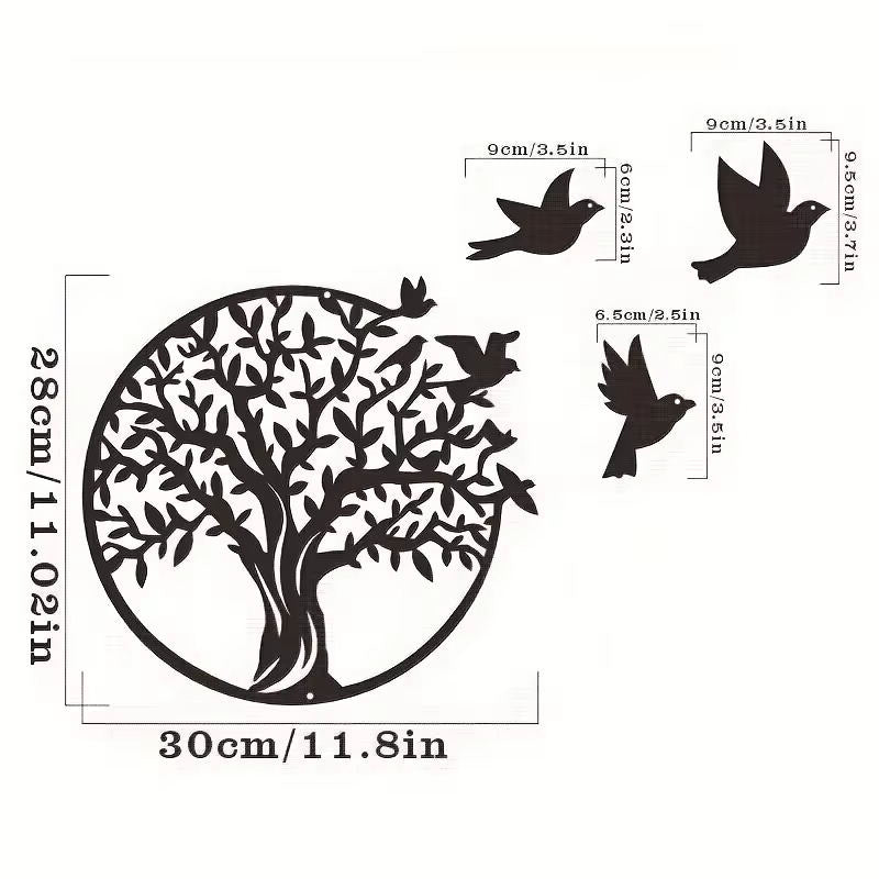 Tree of Life and Flying Birds Metal Wall Art
