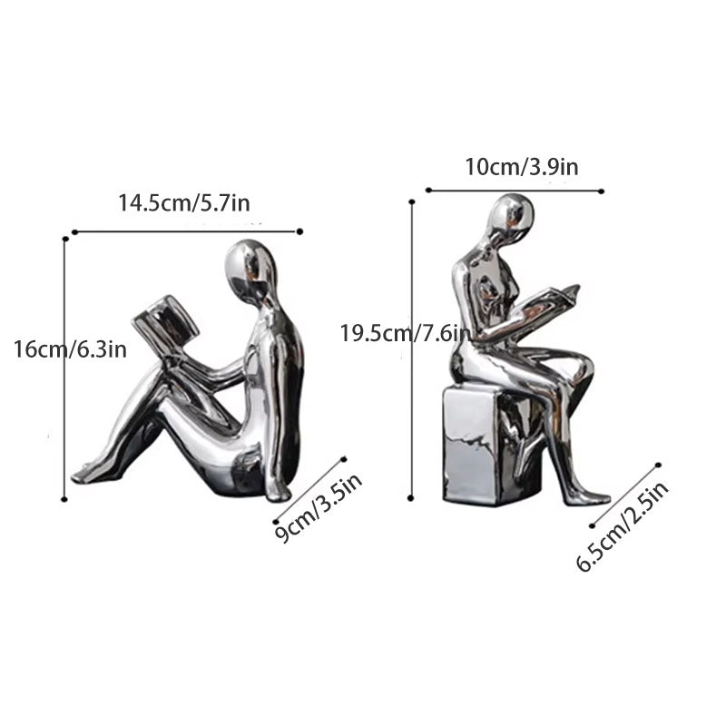 Readers Couple Modern Liquid Metal Bookends