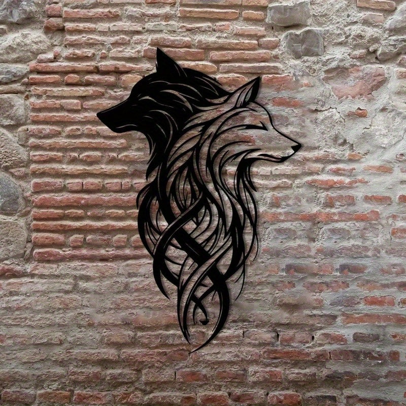 Twin Wolves Yin Yang Metal Wall Art