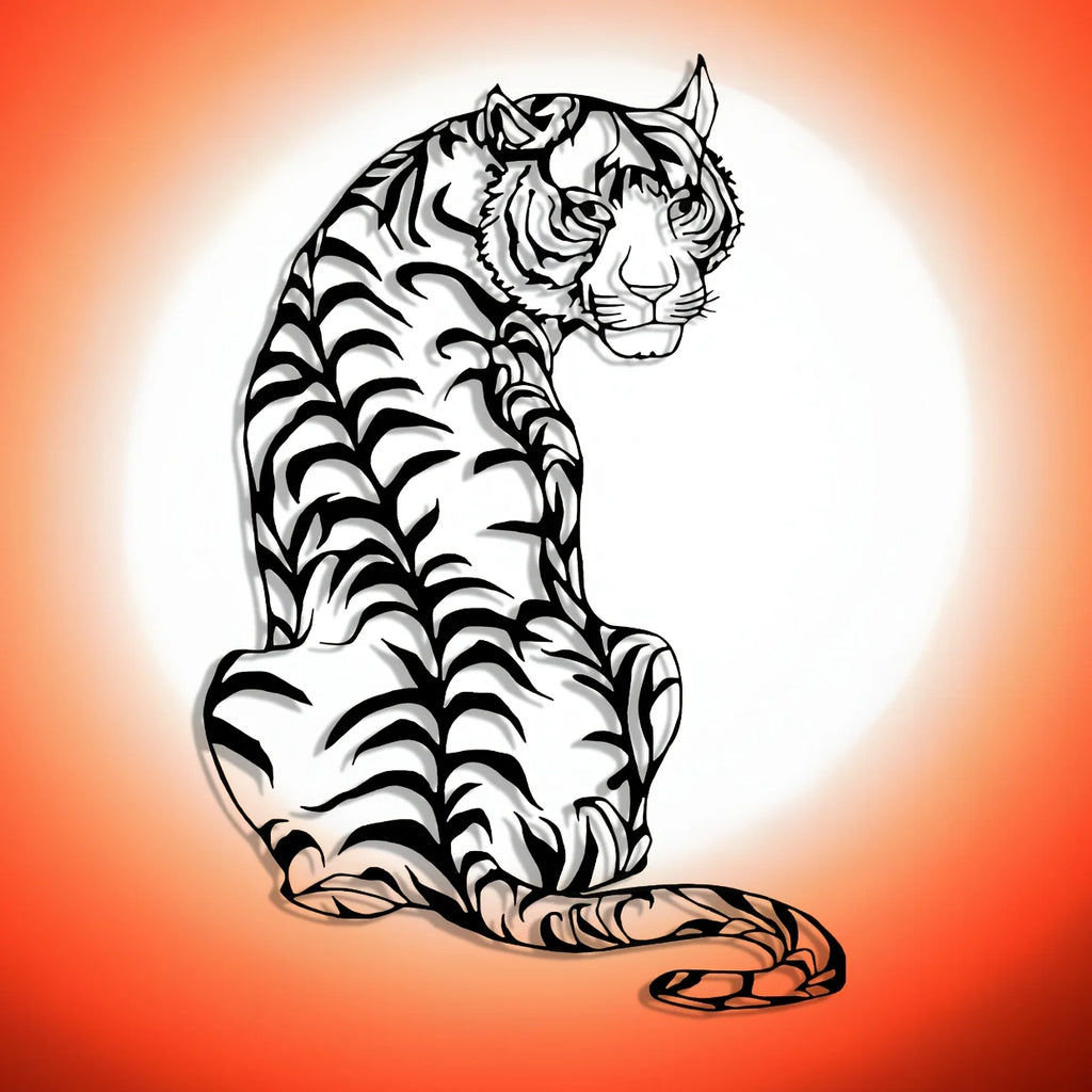 Tribal Tiger Line Art Metal Wall Decor
