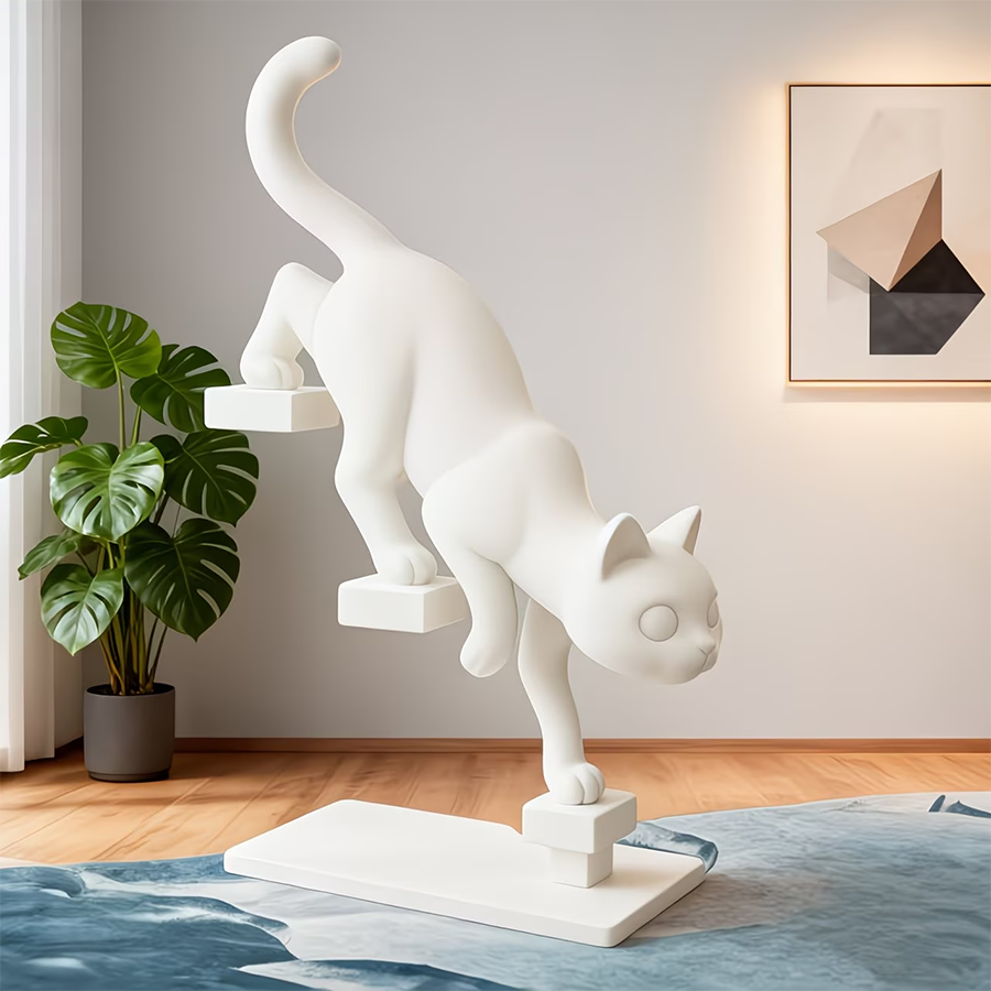 Nordic Geometric Climbing Cat Sculpture
