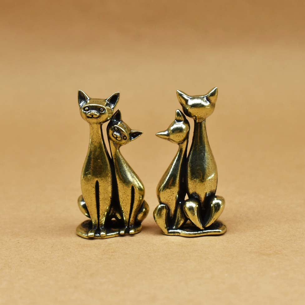 Golden Cat Couple Sculpture