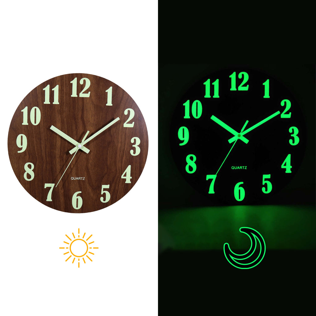 12-Inch Luminous Wooden Wall Clock