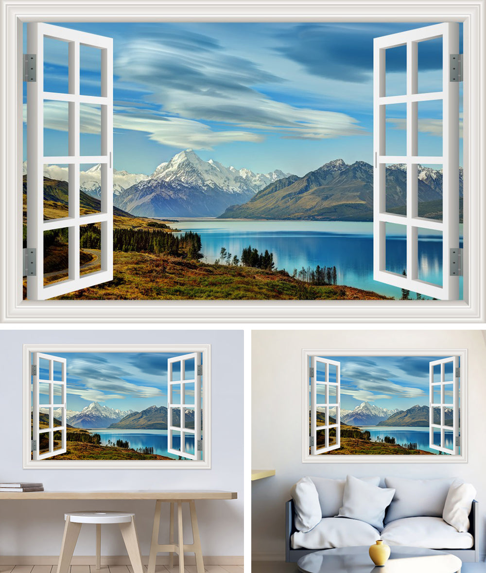 3D Window View Wall Sticker in Glacial Peak Lake