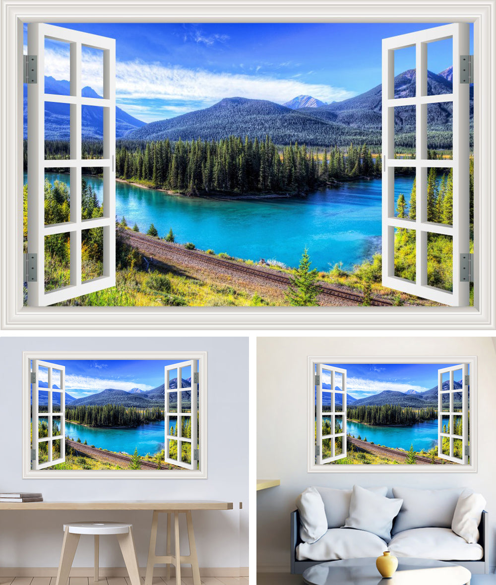 3D Window View Wall Sticker in Turquoise Pine Lake