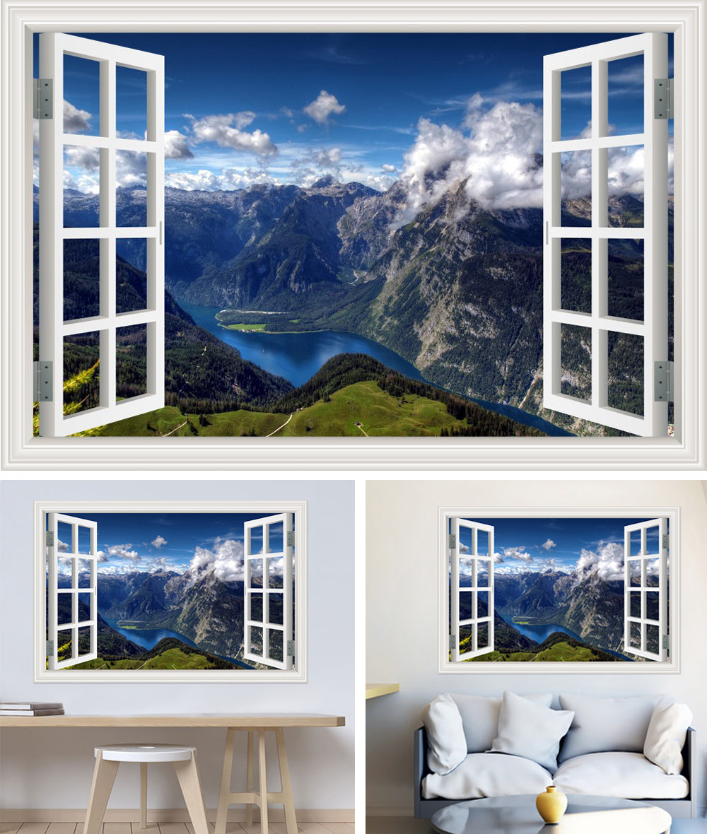3D Window View Wall Sticker in Fjord Summit Lookout