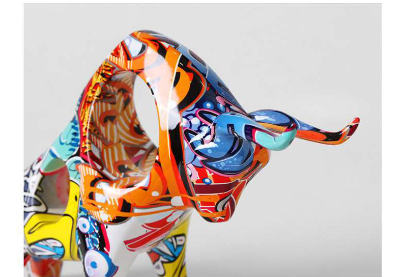 Colorful Graffiti Bull Sculpture