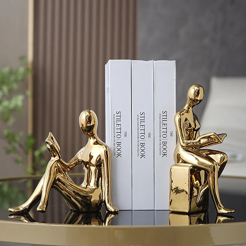 Readers Couple Modern Liquid Metal Bookends