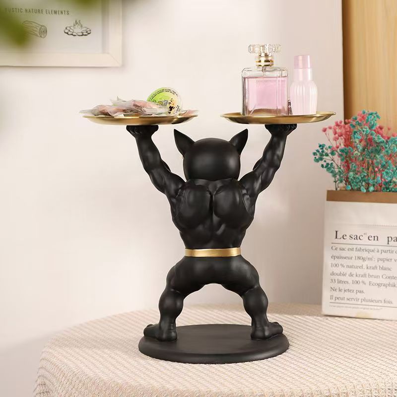 Muscular French Bulldog Butler Tray Statue
