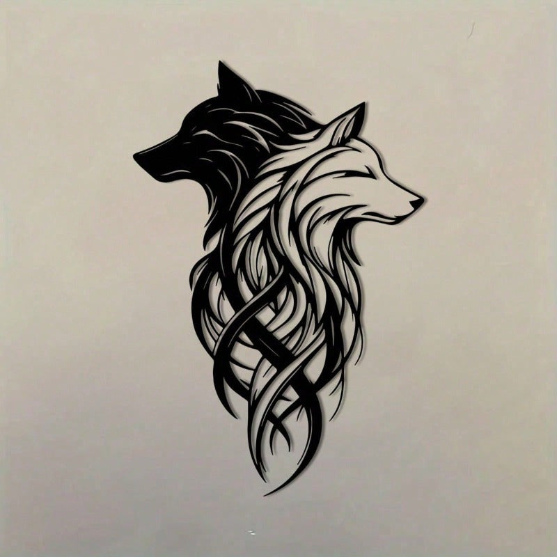 Twin Wolves Yin Yang Metal Wall Art
