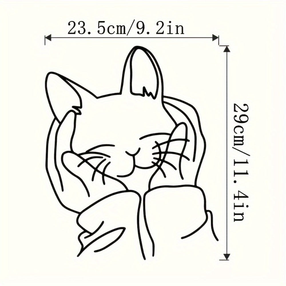 Human & Cat Bond Line Art Metal Wall Art