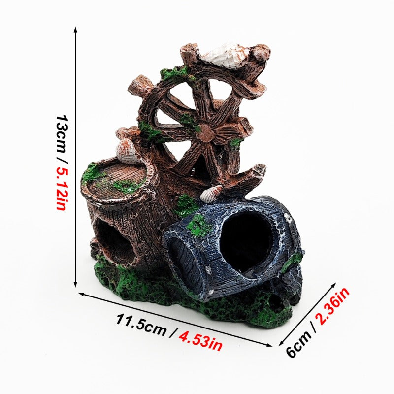 Rustic Watermill Aquarium Ornament