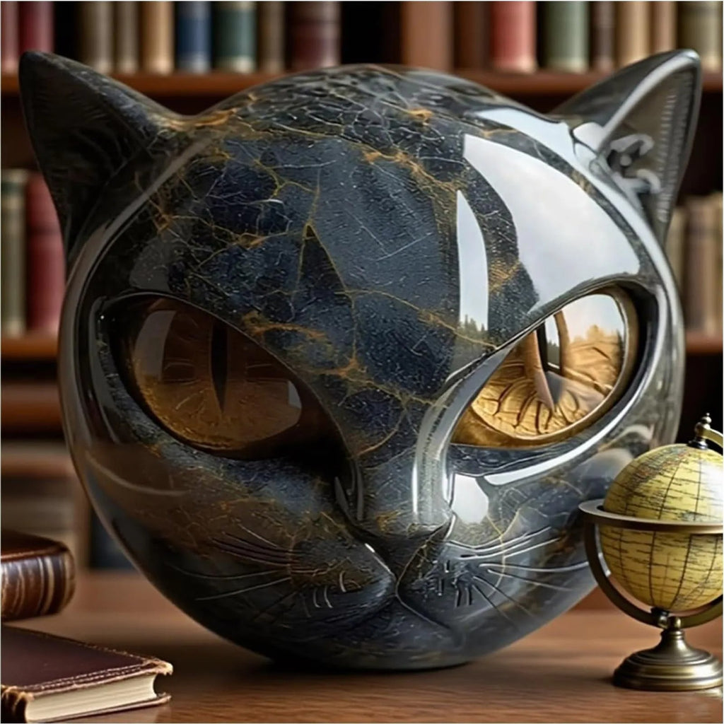 Modern Marble Cat Head Sculpture