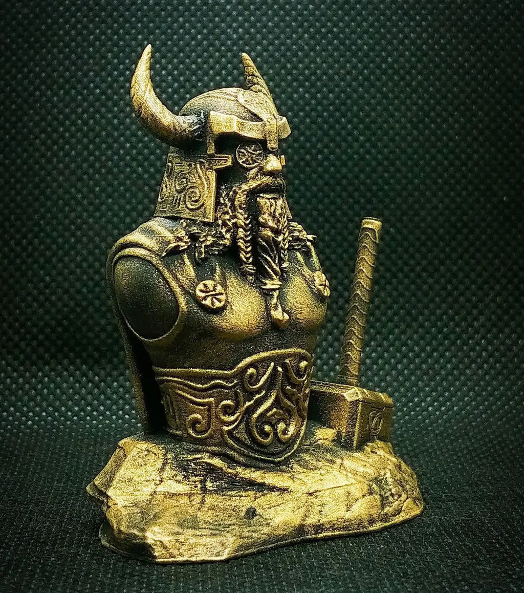 Nordic Warrior Bust with Hammer Sculpture