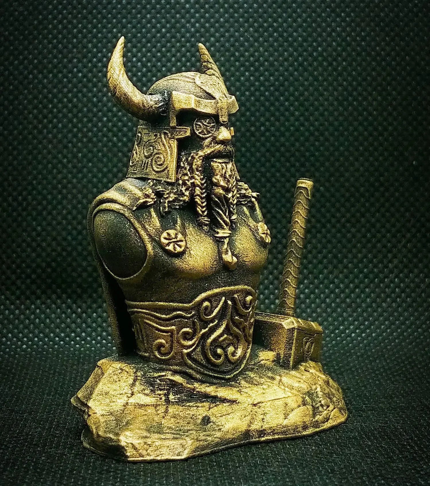 Nordic Warrior Bust with Hammer Sculpture