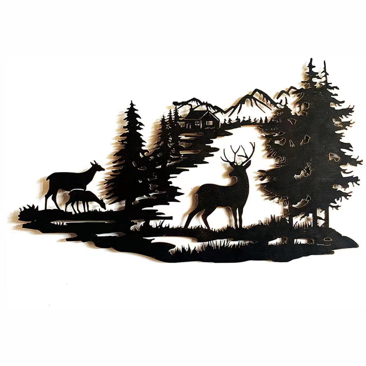 Deer Family Forest Metal Wall Art