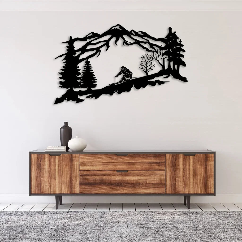 Mountain Skier Adventure Metal Wall Art