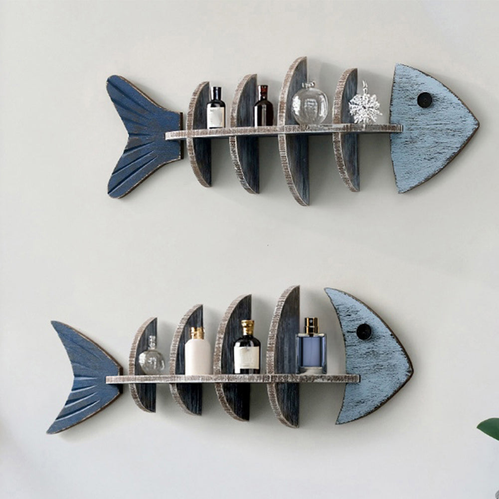 Nordic Wooden Fish Bone Shelves Décor