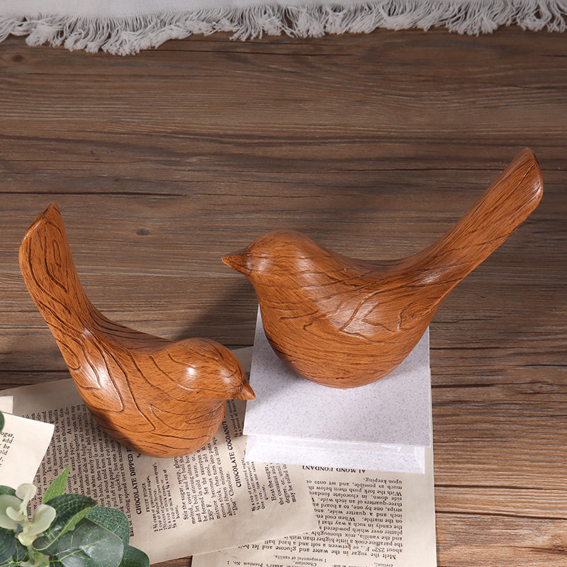 Modern Nordic Wood Look Bird Sculptures Set