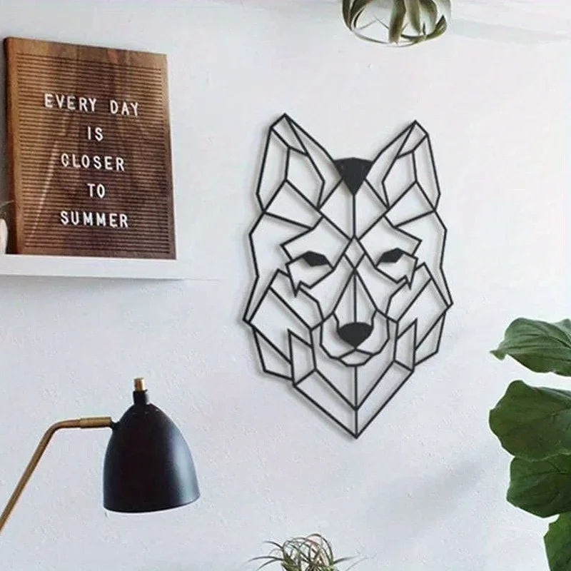 Geometric Wolf Head Metal Wall Art
