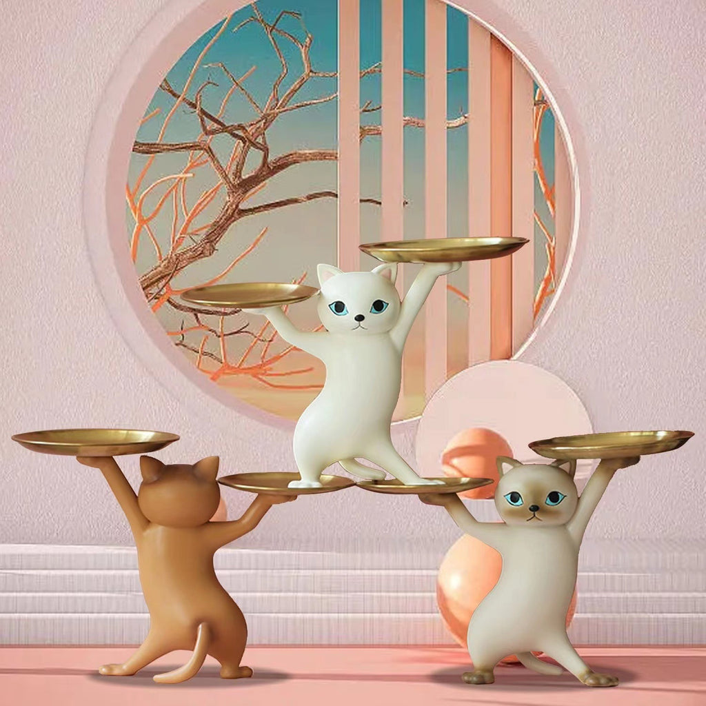 Cute Cat Butler Tray Sculpture